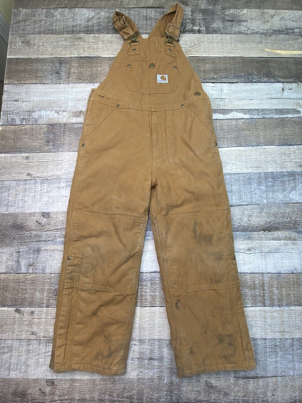 Carhartt Boys Size 6 Brown Bib Overalls Double Front Chore Quilt Lined Canvas